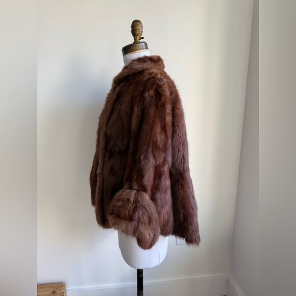 VINTAGE BROWN FUR CAPLET CAPE 3/4 SLEEVE LENGTH ONE SIZE - Picture 4 of 7